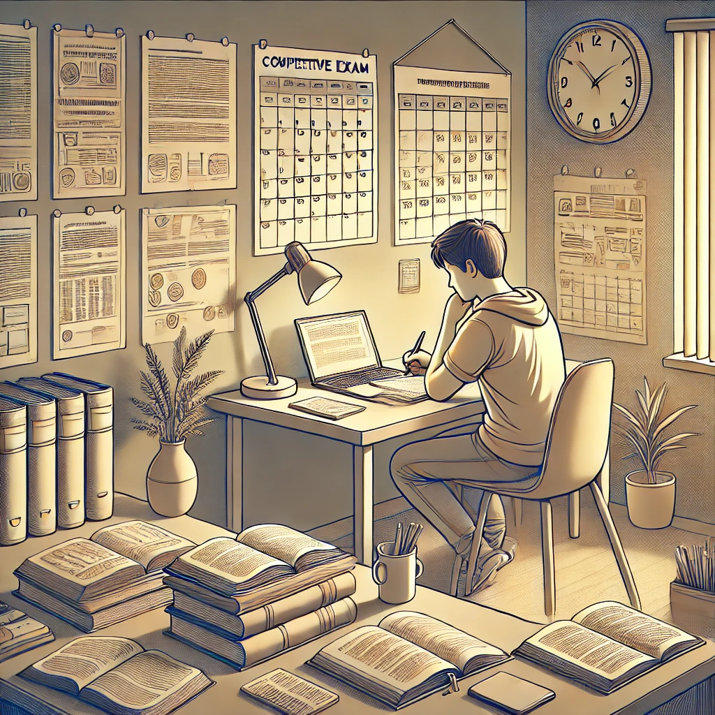 Jeune homme qui prépare son concours avec sérieux